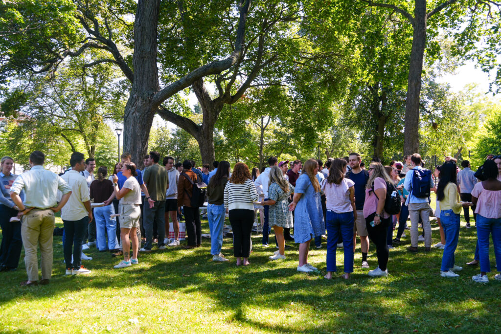 Harvard Federalist Society members gathered outdoors at a chapter event