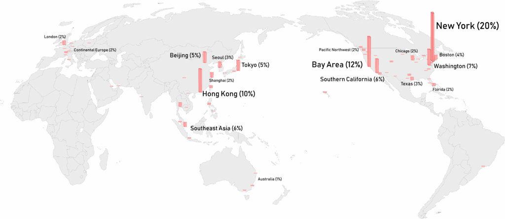 Global map with alumni locations. 